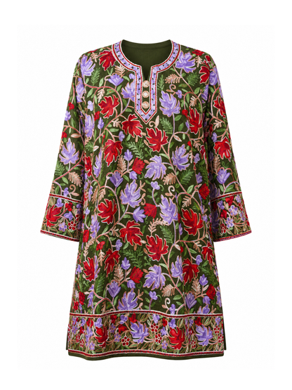 Noor : chinar embroidery summer kurti |  Drak Green