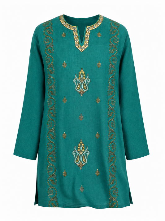 Noor : Sozni embroidery summer kurti | Dark Teal