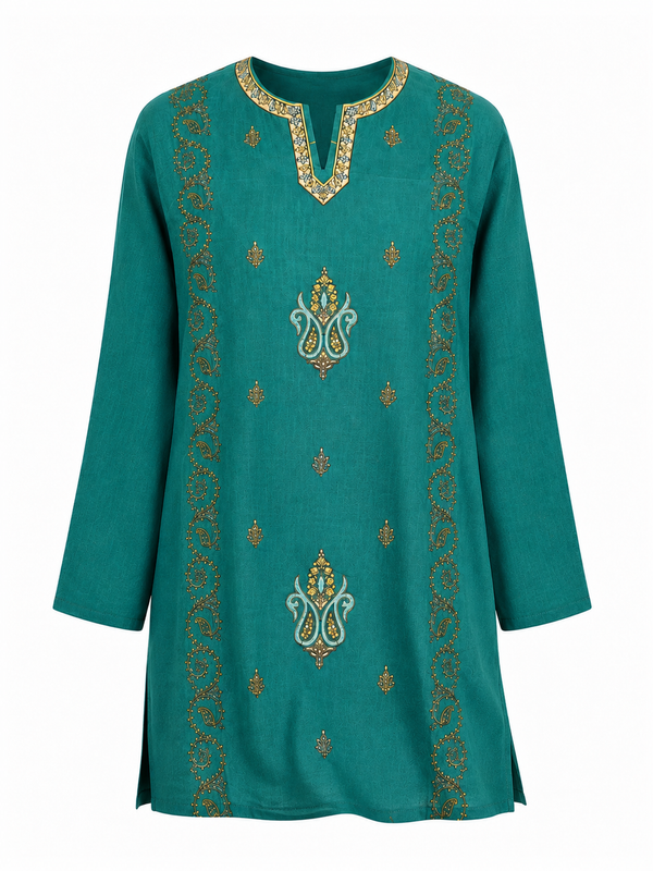 Noor : Sozni embroidery summer kurti | Dark Teal