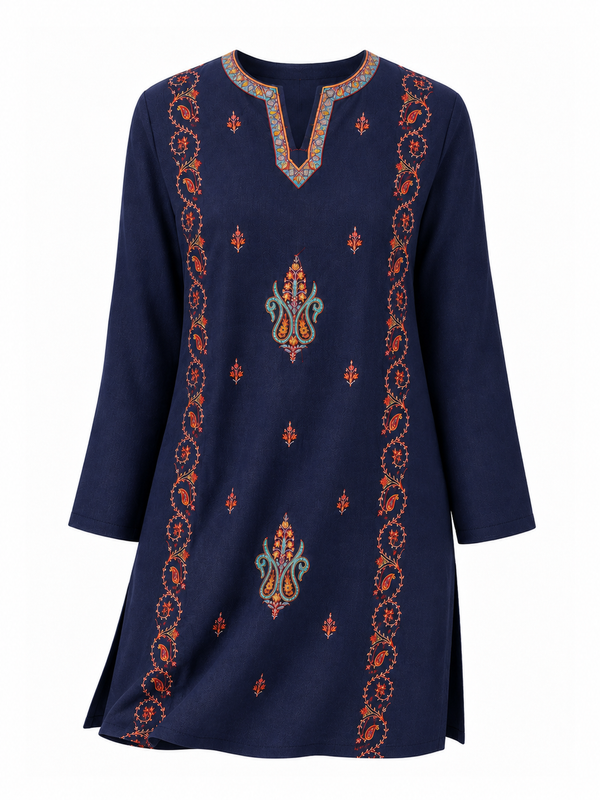 Noor : Sozni embroidery summer kurti | Royal Indigo