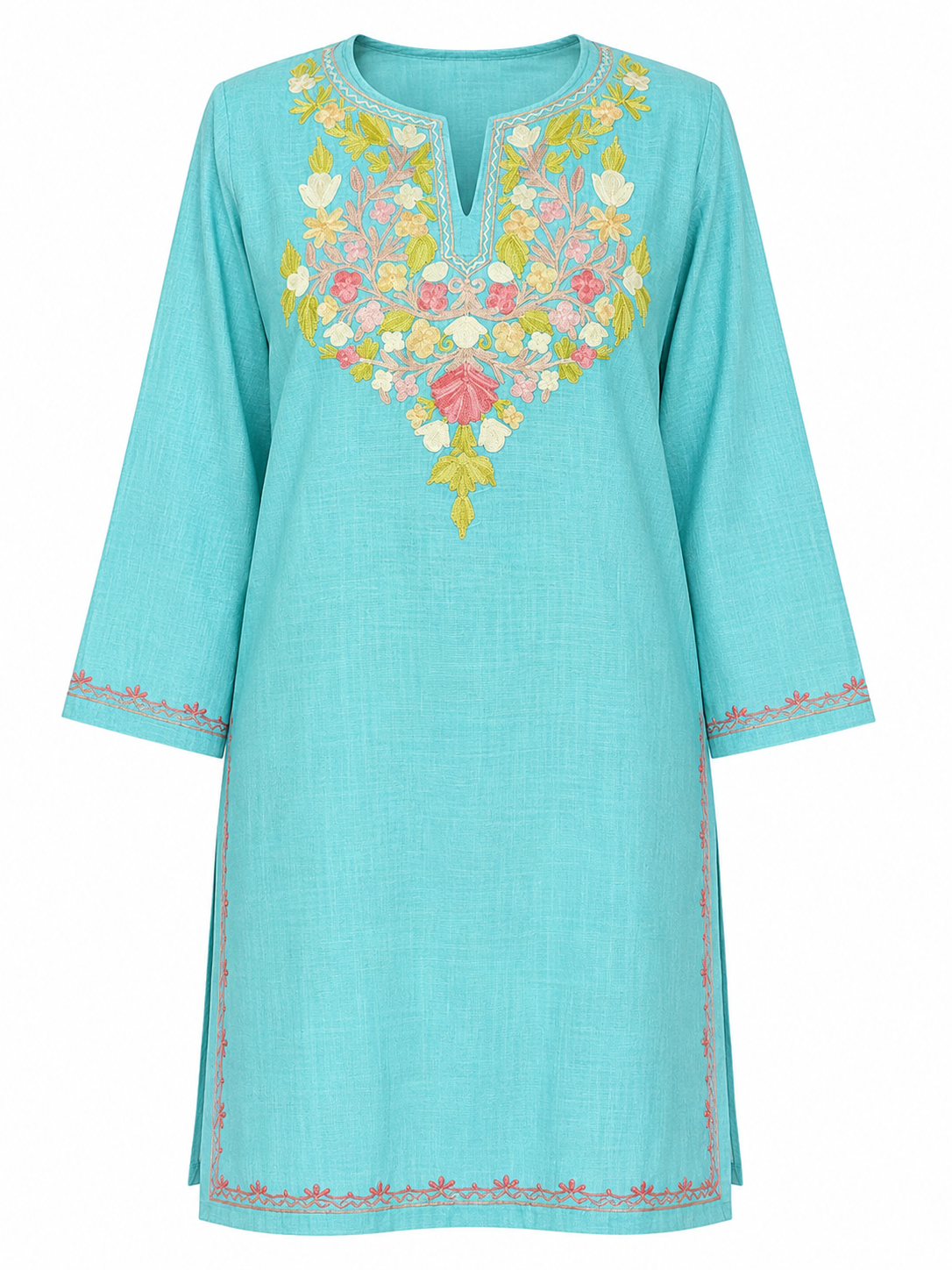 Kashmiri Manual Aari worked cotton Co-Ord Set | Ocean Breeze