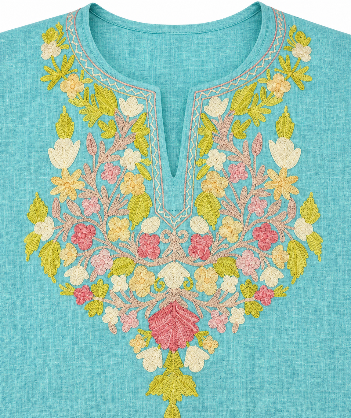 Kashmiri Manual Aari worked cotton Co-Ord Set | Ocean Breeze