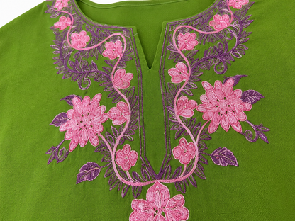 Noor : Aari embroidery summer kurti | Bottle Green