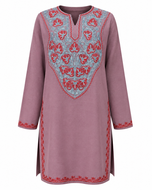 Noor : Aari embroidery summer kurti | Dark Purple