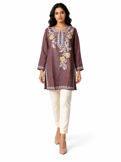 Noor : Aari embroidery summer kurti | Dark Purple