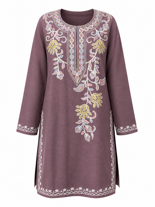 Noor : Aari embroidery summer kurti | Dark Purple