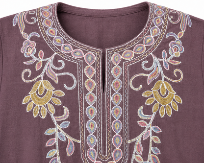 Noor : Aari embroidery summer kurti | Dark Purple