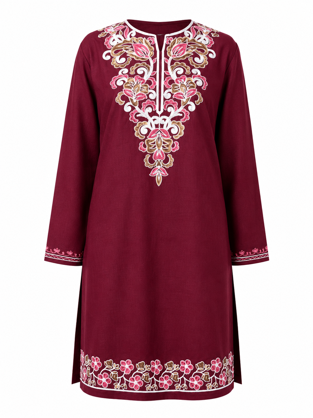 Noor : Aari embroidery summer kurti | Dark Red