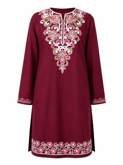 Noor : Aari embroidery summer kurti | Dark Red