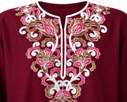 Noor : Aari embroidery summer kurti | Dark Red
