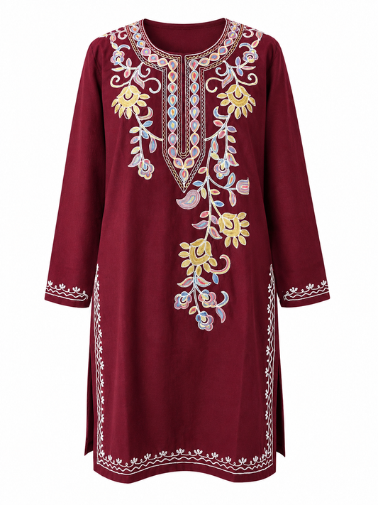 Noor : Aari embroidery summer kurti | Dark Red