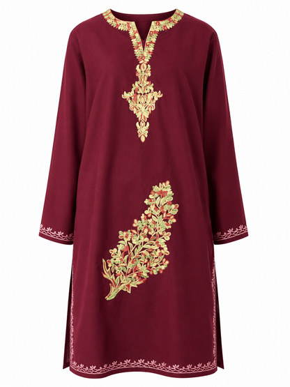 Noor : Aari embroidery summer kurti | Dark Red