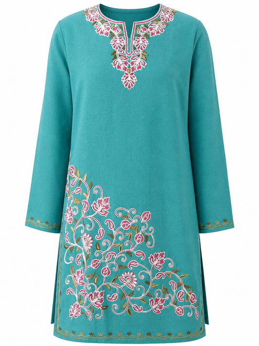 Noor : Aari embroidery summer kurti | Dark Teal