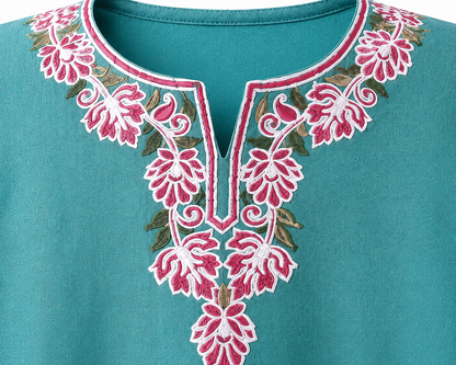 Noor : Aari embroidery summer kurti | Dark Teal