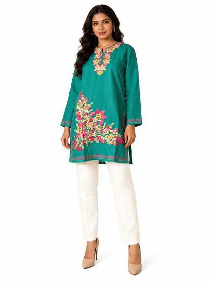 Noor : Aari embroidery summer kurti | Dark Teal
