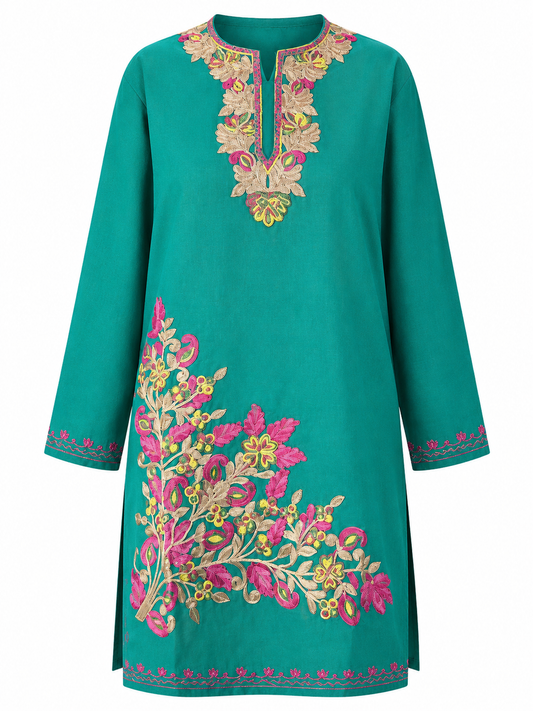 Noor : Aari embroidery summer kurti | Dark Teal
