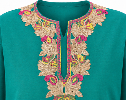 Noor : Aari embroidery summer kurti | Dark Teal