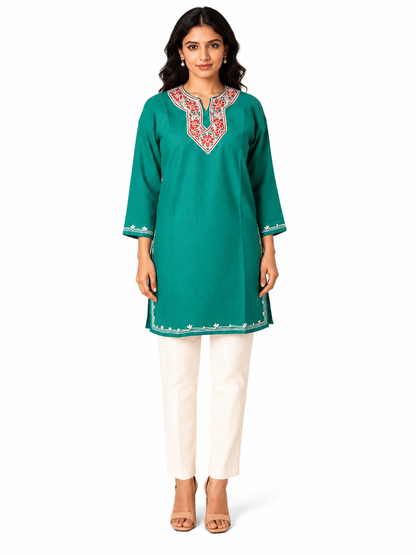 Noor : Aari embroidery summer kurti | Dark Teal