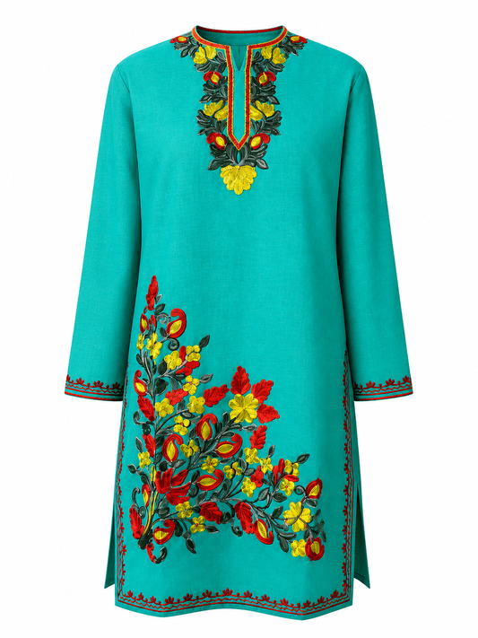 Noor : Aari embroidery summer kurti | Dark Teal
