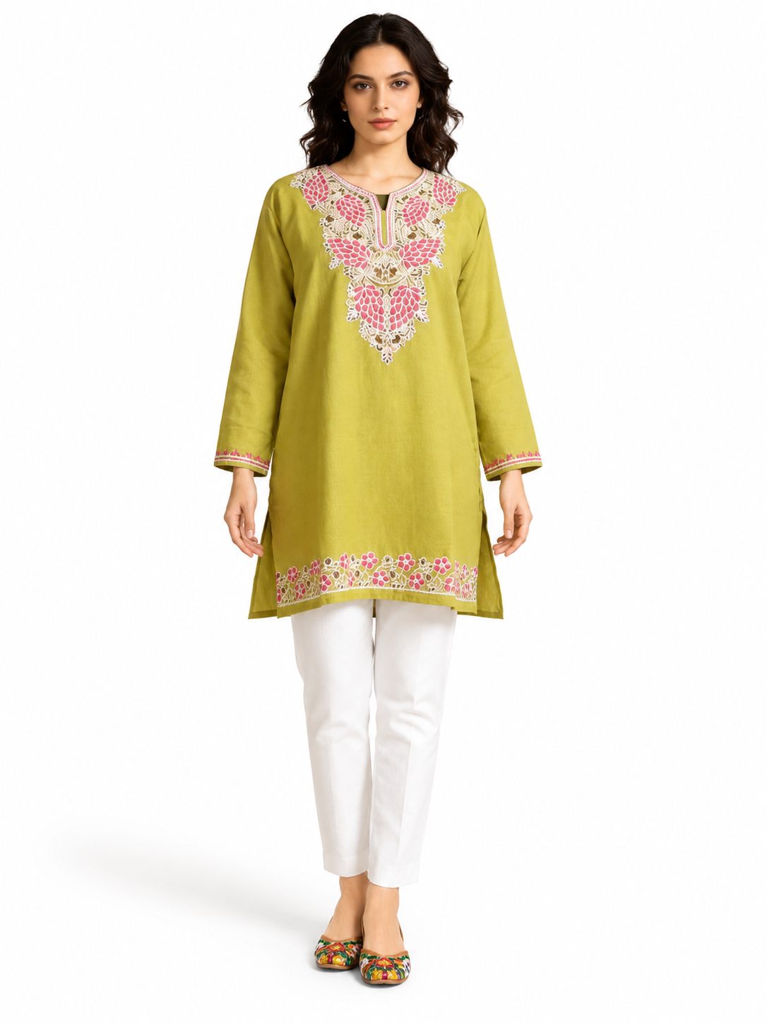 Noor : Aari embroidery summer kurti | Dark Yellow