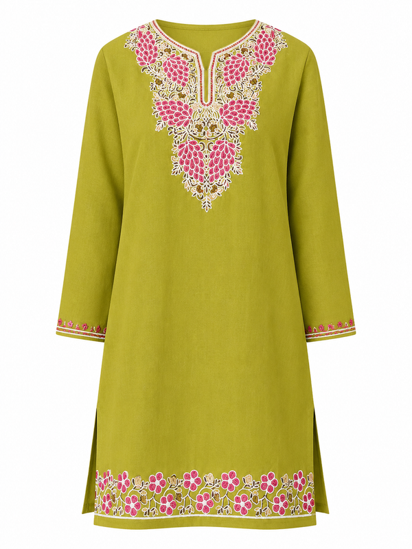 Noor : Aari embroidery summer kurti | Dark Yellow