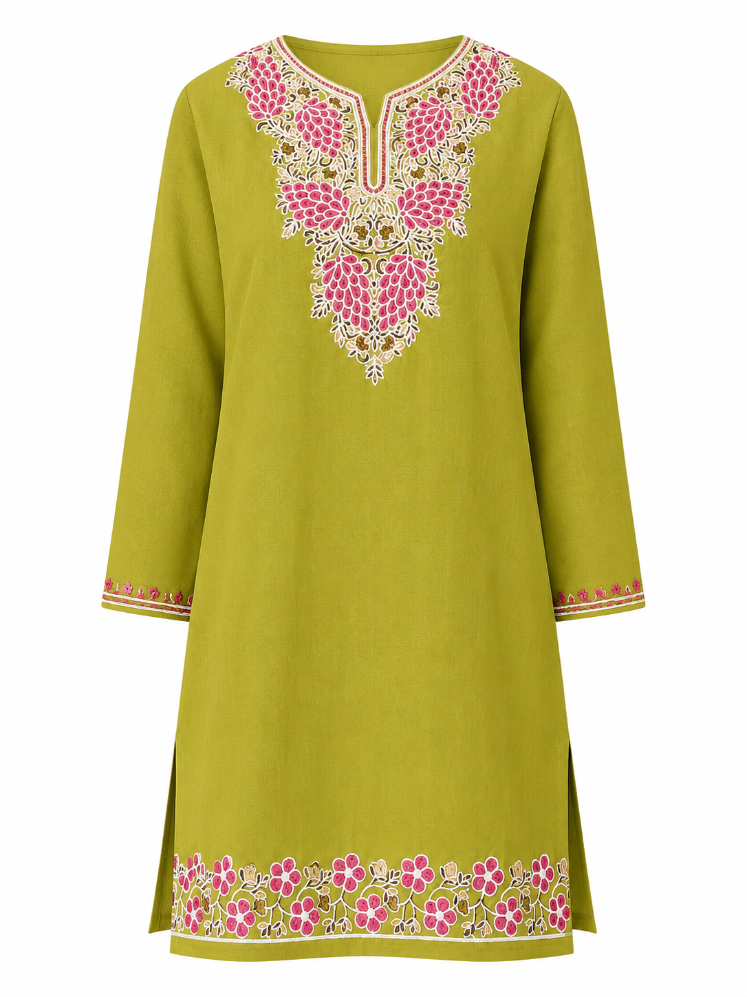 Noor : Aari embroidery summer kurti | Dark Yellow