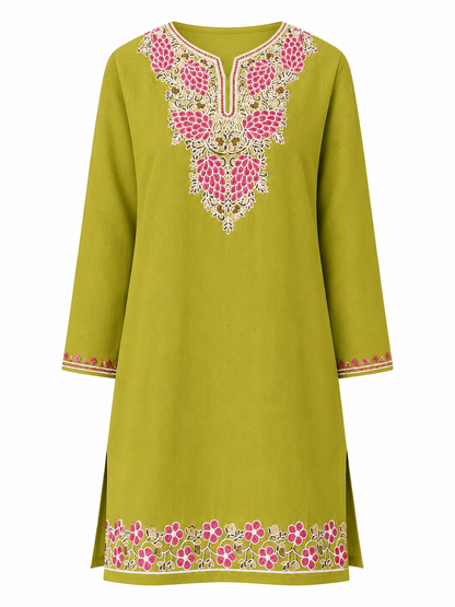 Noor : Aari embroidery summer kurti | Dark Yellow