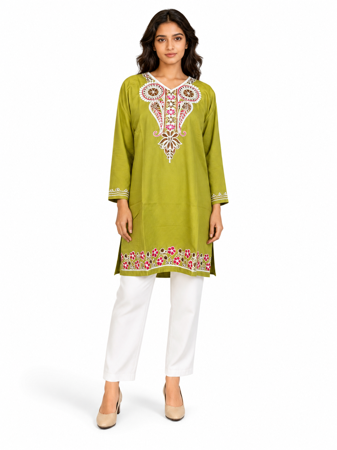 Noor : Aari embroidery summer kurti | Dark Yellow