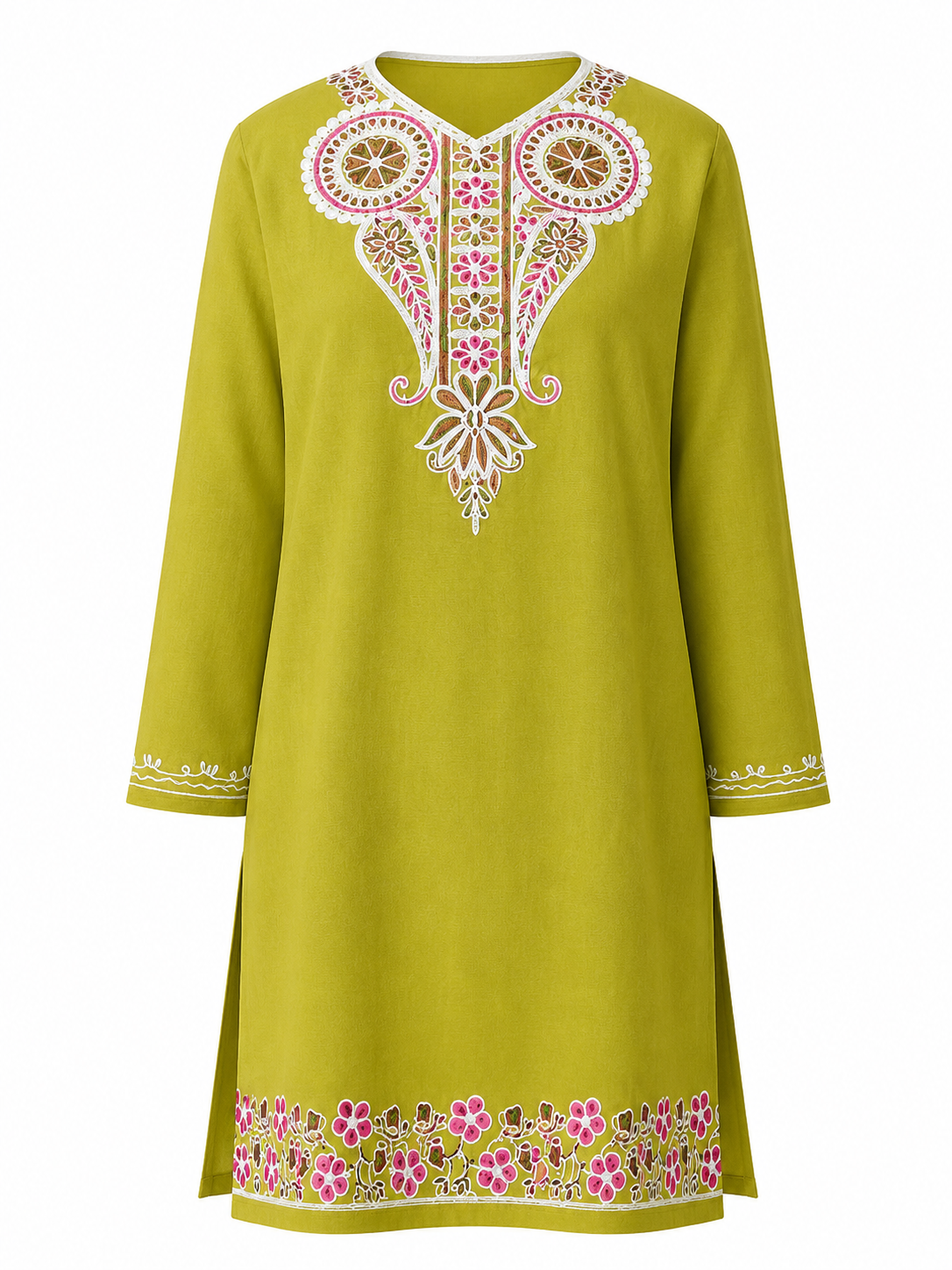 Noor : Aari embroidery summer kurti | Dark Yellow