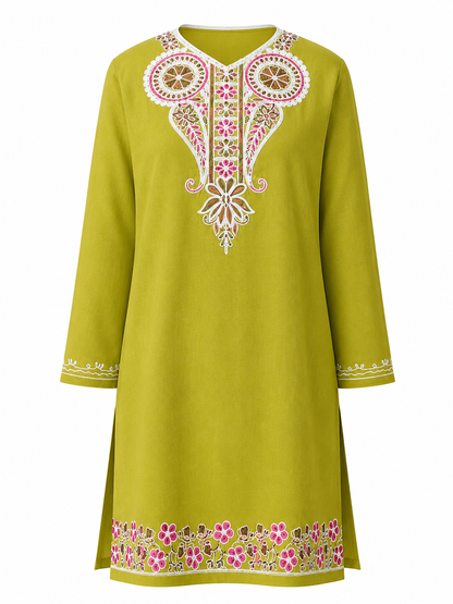 Noor : Aari embroidery summer kurti | Dark Yellow