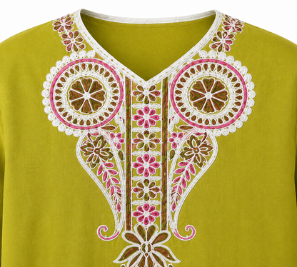 Noor : Aari embroidery summer kurti | Dark Yellow