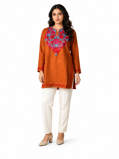 Noor : Aari embroidery summer kurti | Desert Rust