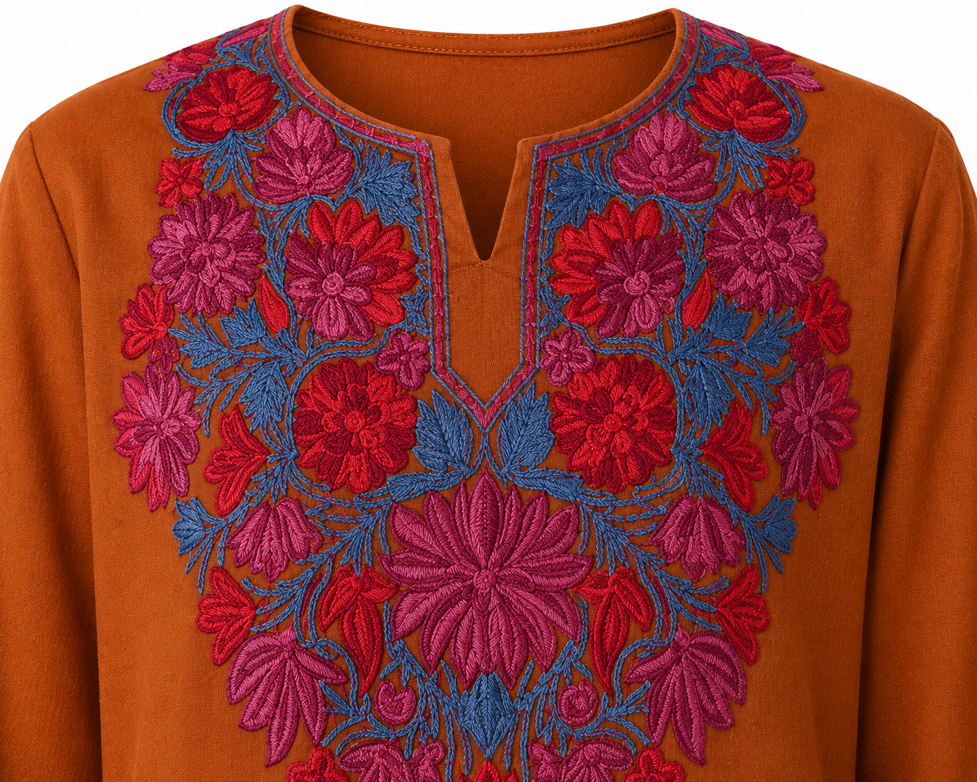 Noor : Aari embroidery summer kurti | Desert Rust