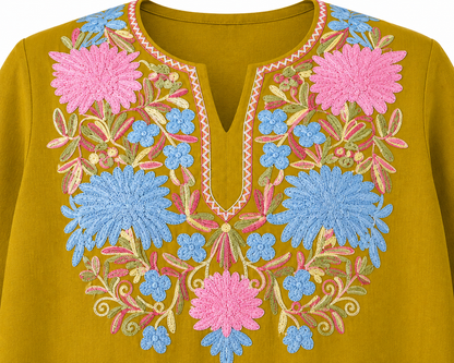 Noor : Aari embroidery summer kurti | Gold