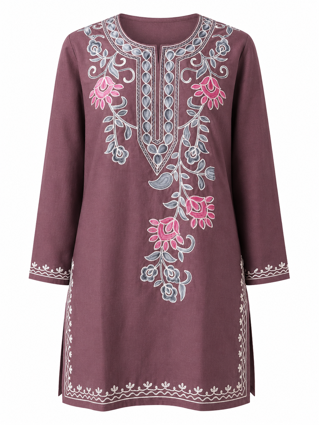 Noor : Aari embroidery summer kurti | Grayish-Brown