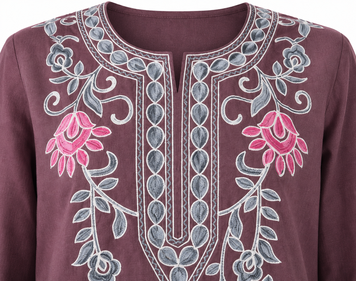 Noor : Aari embroidery summer kurti | Grayish-Brown