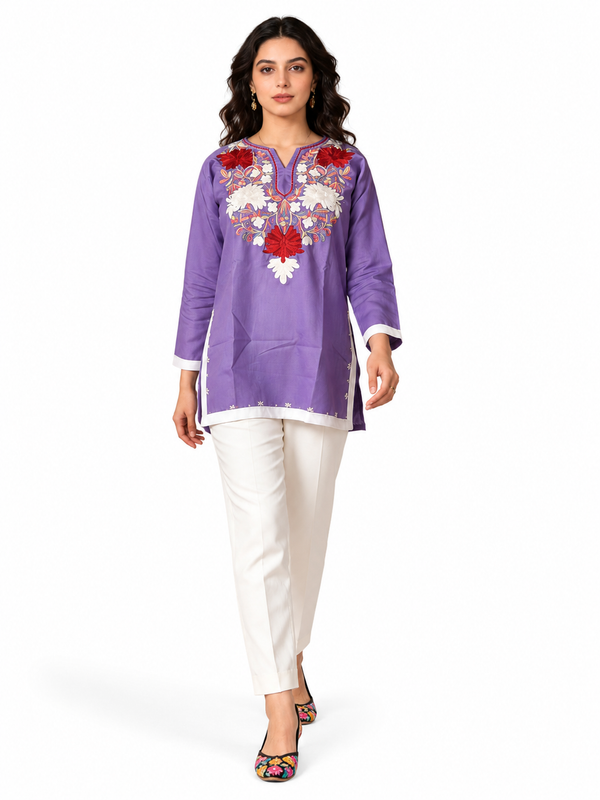 Noor : Aari embroidery summer kurti | Lavender
