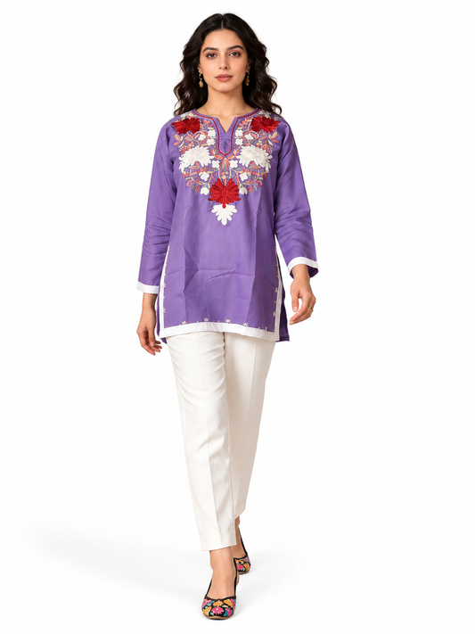 Noor : Aari embroidery summer kurti | Lavender