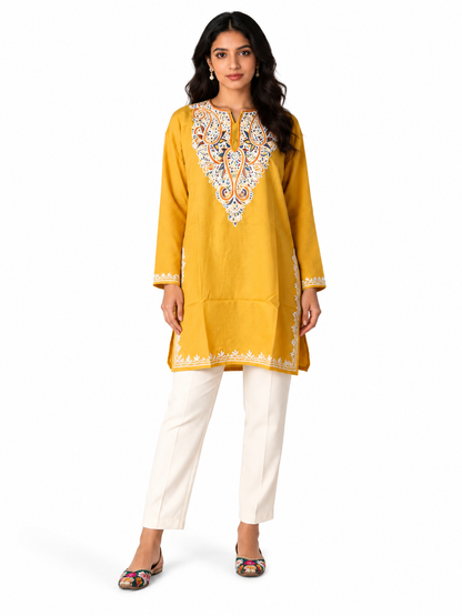 Noor : Aari embroidery summer kurti | Light Yellow