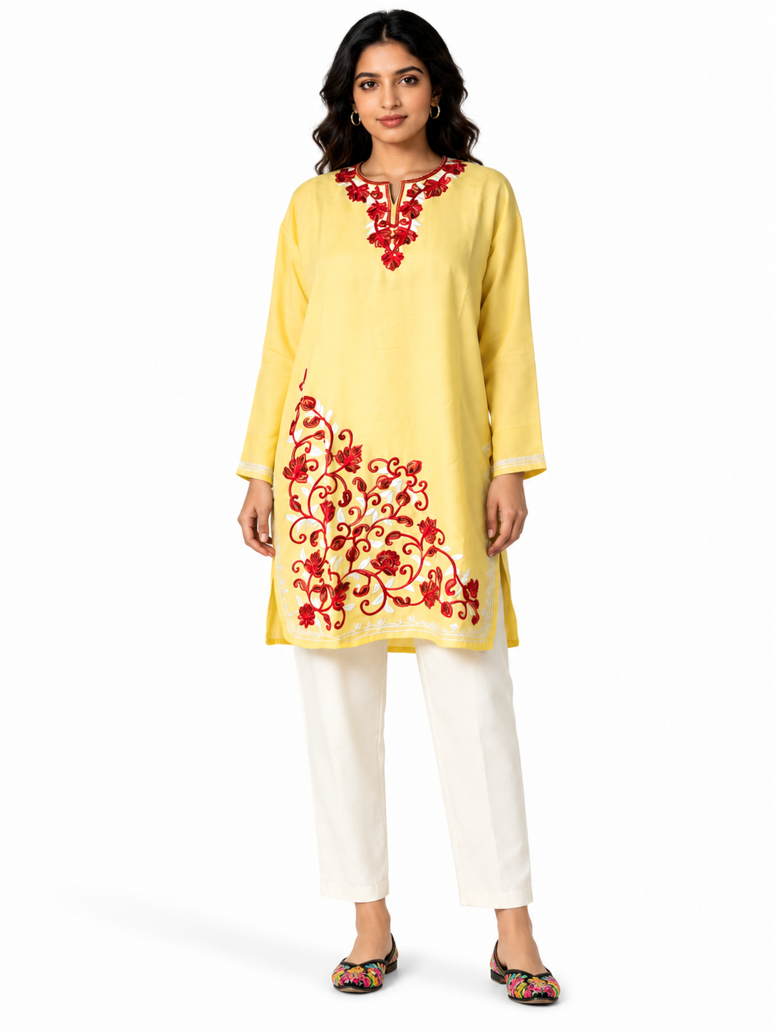 Noor : Aari embroidery summer kurti | Light yellow