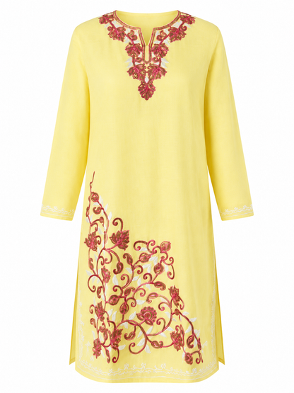 Noor : Aari embroidery summer kurti | Light yellow