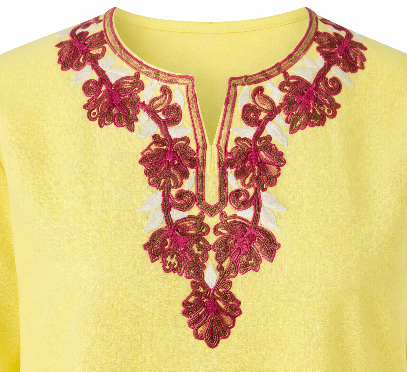 Noor : Aari embroidery summer kurti | Light yellow