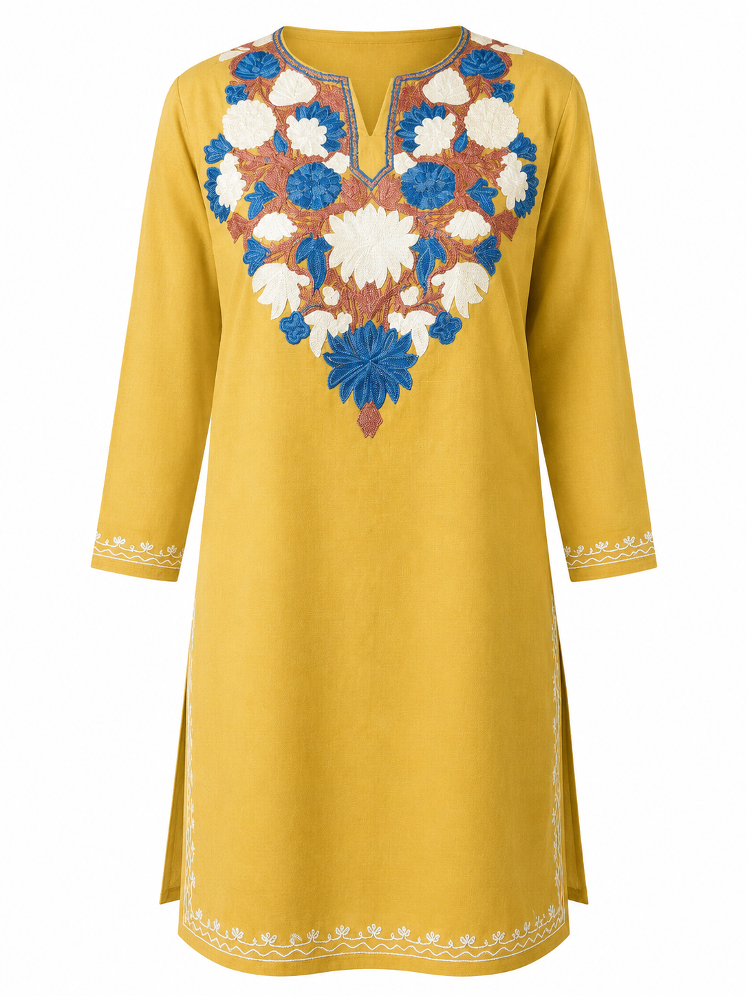 Noor : Aari embroidery summer kurti | Mustard