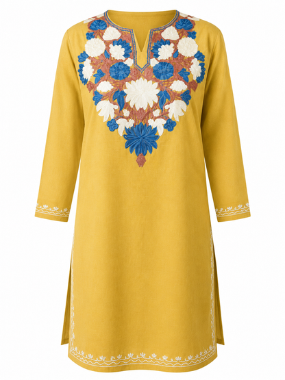 Noor : Aari embroidery summer kurti | Mustard