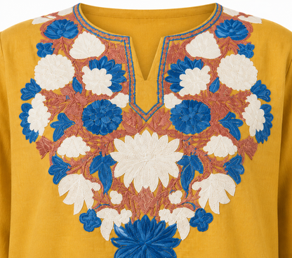 Noor : Aari embroidery summer kurti | Mustard