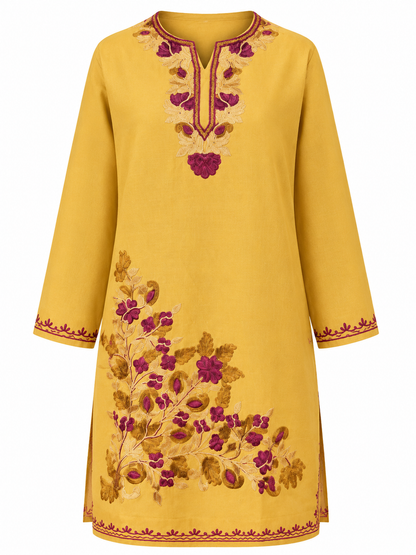 Noor : Aari embroidery summer kurti | Mustard