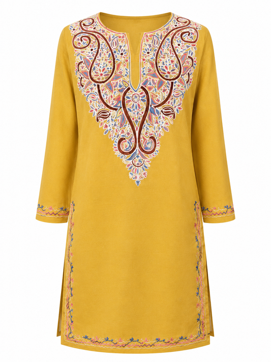 Noor : Aari embroidery summer kurti | Mustard