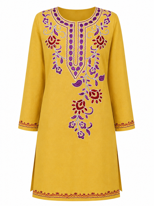 Noor : Aari embroidery summer kurti | Mustard