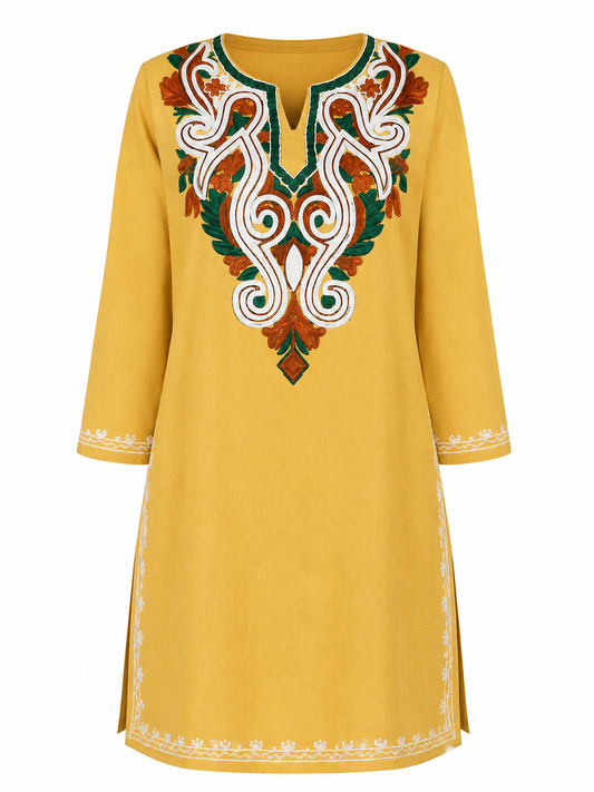 Noor : Aari embroidery summer kurti | Mustard