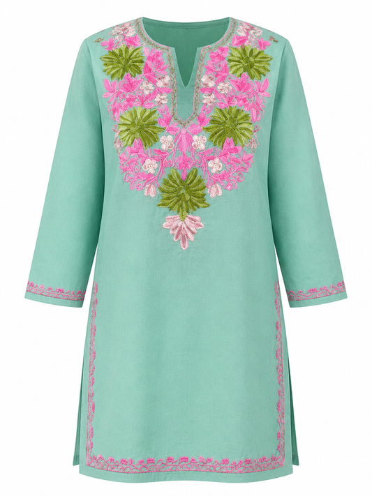 Noor : Aari embroidery summer kurti | Ocean Teal